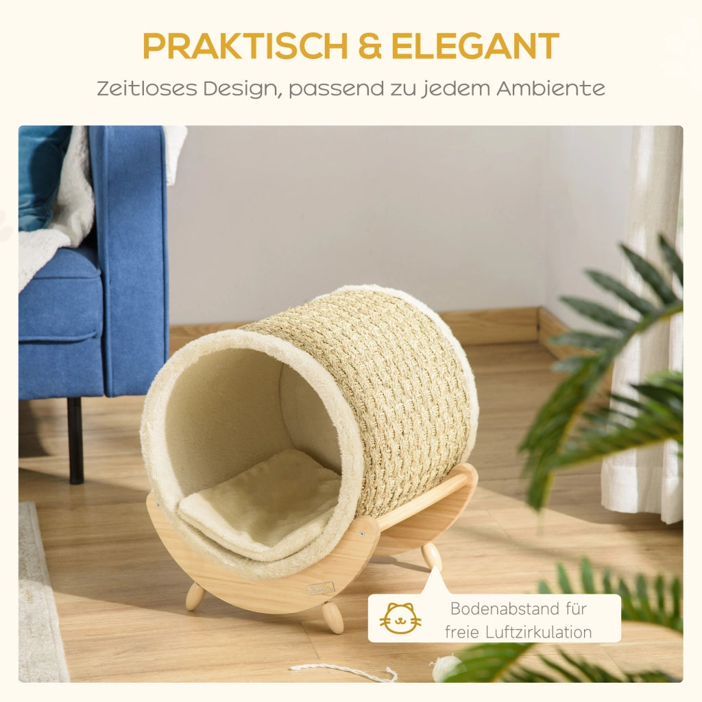 CUCCIA per gatti con tiragraffi e cuscino 41x38x43 cm legno kaki