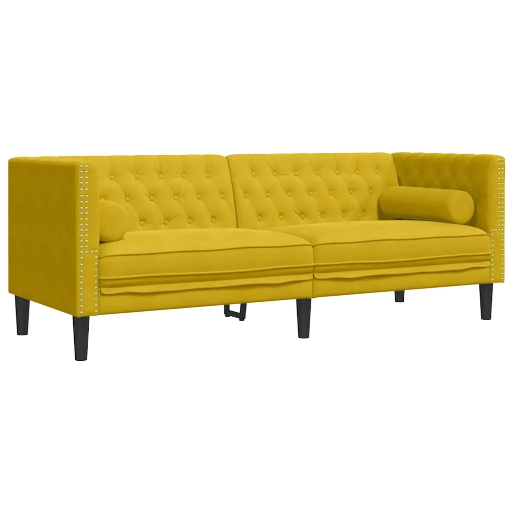 Set Divani Chesterfield 2pz con Cuscini Giallo Velluto 3209297
