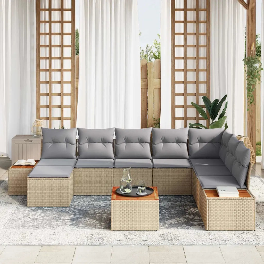 Set Divano da Giardino 9 pcs Beige e Grigio Chiaro Polyrattan