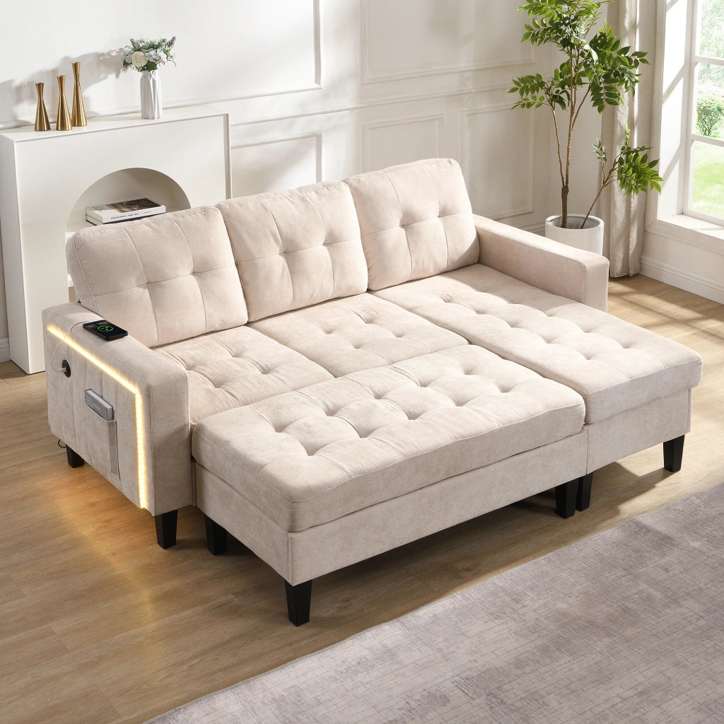 Divano angolare modulare con pouf e LED ¨C MINIMAL ¨C 3 posti + chaise longue
