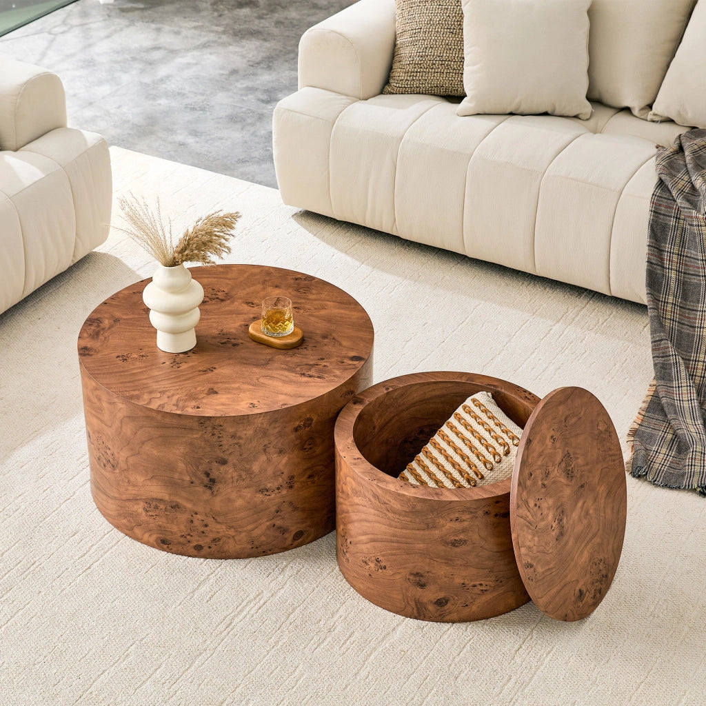 TAVOLI da caffè nesting Set da 2 pezzi MDF marrone con contenitore
