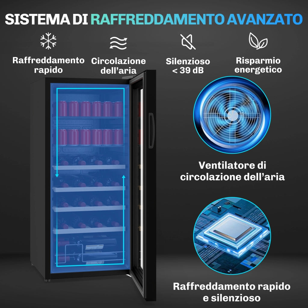 Cantinetta Vino Frigo 92L ¨C Xylo ¨C 20 Bottiglie 50 Lattine Ripiani Regolabili 43x45x94cm Nero