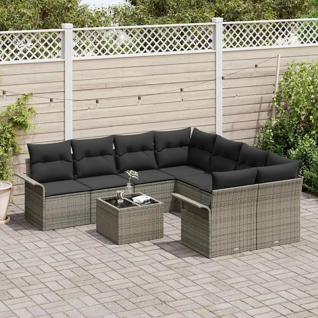 Set Divano da Giardino con cuscino 9 pcs Grigio polyrattan 3353968