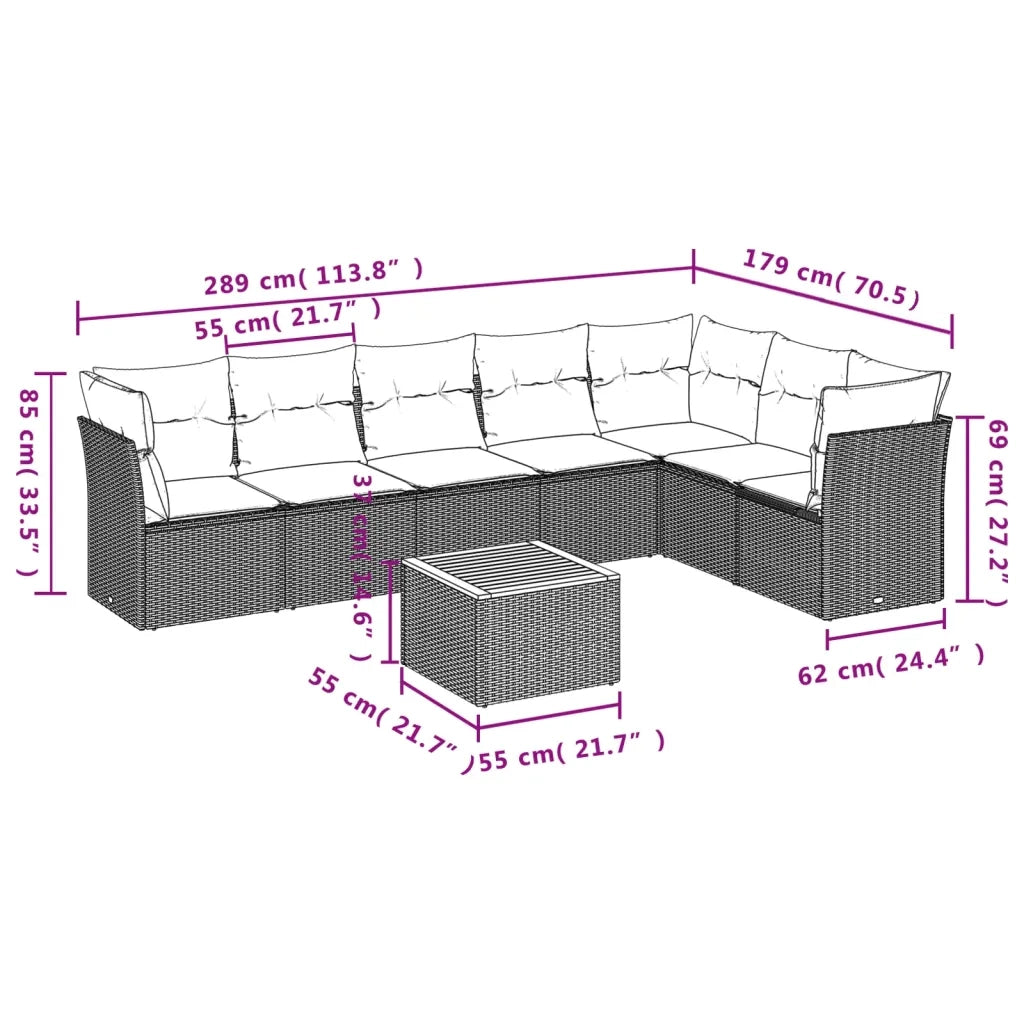 Set Divani da Giardino con Cuscini 8 pz Nero in Polyrattan 3256006