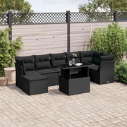 Set Divani da Giardino con Cuscini 8 pz Nero in Polyrattan