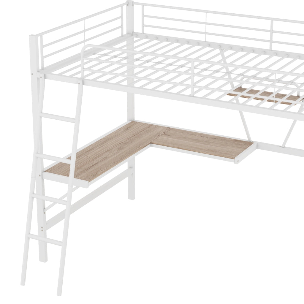 Letto a castello con scrivania L e scaffale - Xylo - 90x200 - Bianco