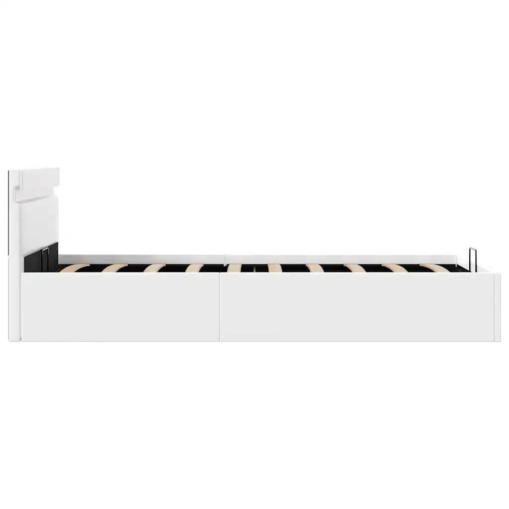 Letto singolo | Letto per adulti | Giroletto Contenitore Idraulico LED Bianco Similpelle 90x200 cm