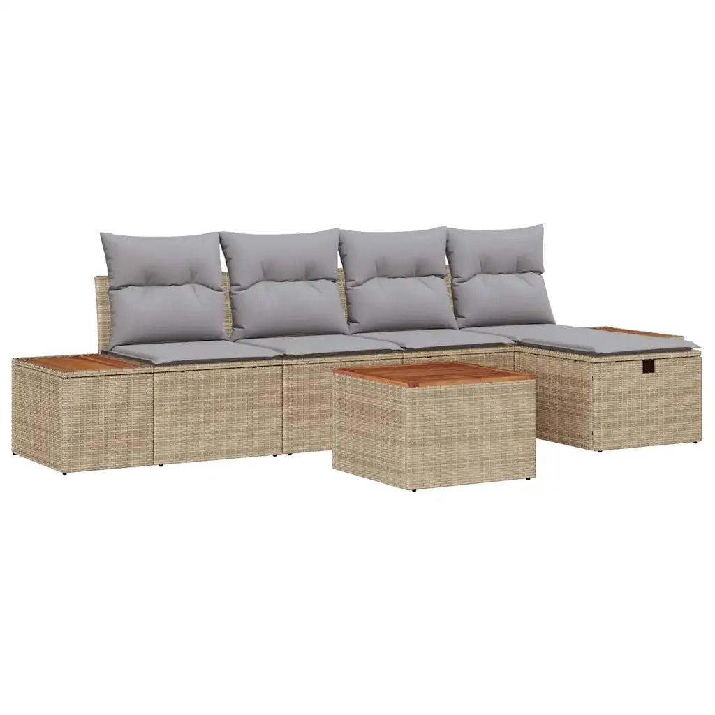 Set Divano da Giardino con cuscino 6 pcs Beige polyrattan