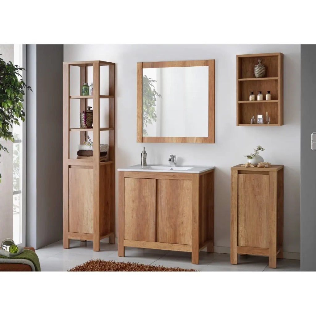 Mobile sottolavabo KALUNA 80 cm – Color noce – Stile rustico da appoggio