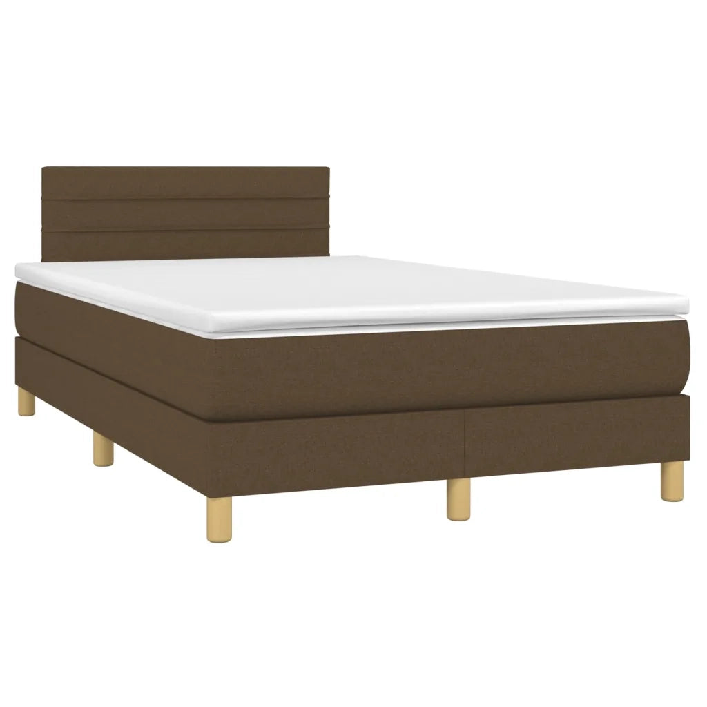 Letto a Molle Materasso e LED Marrone Scuro 120x200 cm Tessuto