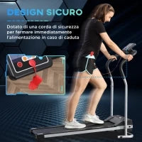 Tapis Roulant Elettrico Pieghevole, Tapis Roulant Elettrico Portatile 1.25HP con Schermo LCD, Velocità 1-10 km/h, Ruote, Allenamento per Casa, Ufficio, Palestra, Nero e Grigio