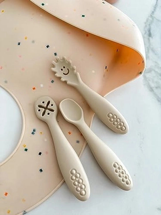 Set di 3 cucchiai in silicone per alimenti solidi per bambini (BLW) - beige