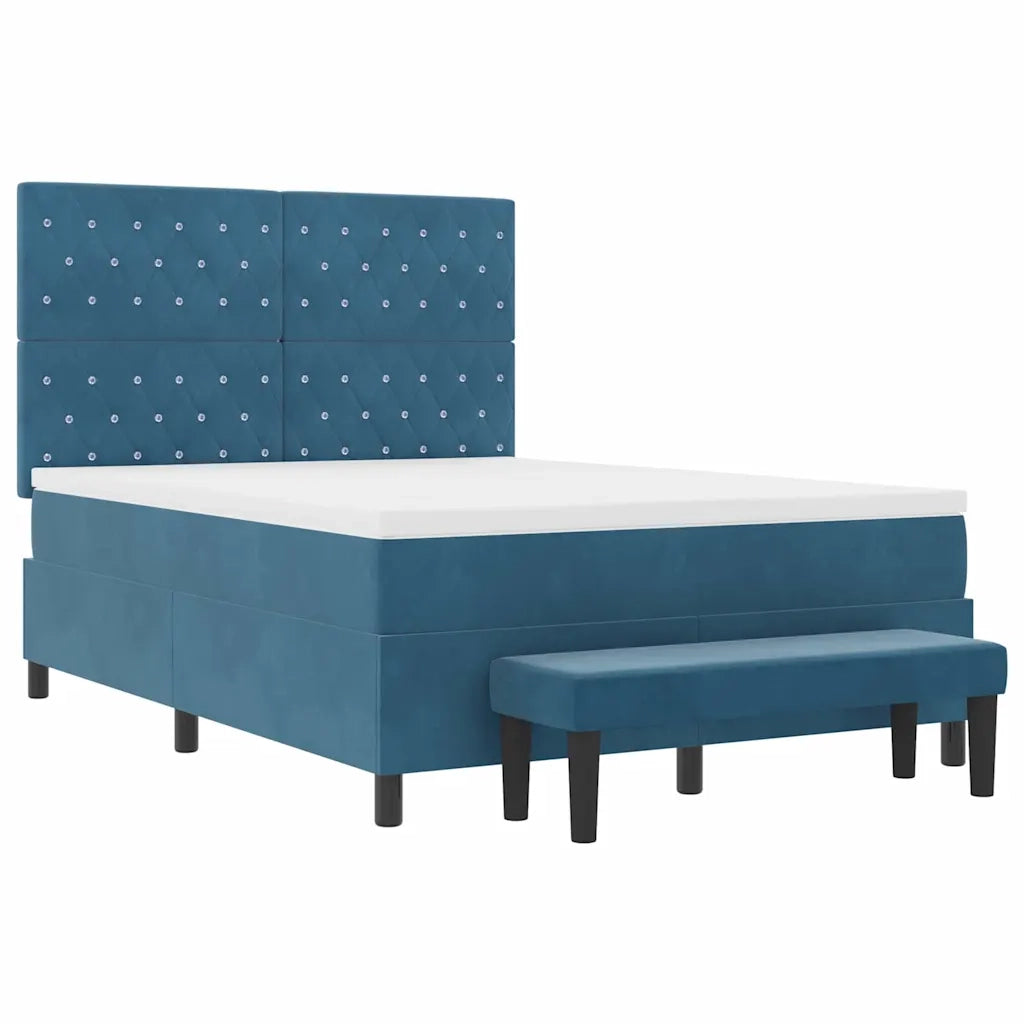Letto a molle con materasso Blu scuro 140 x 200 cm Velluto