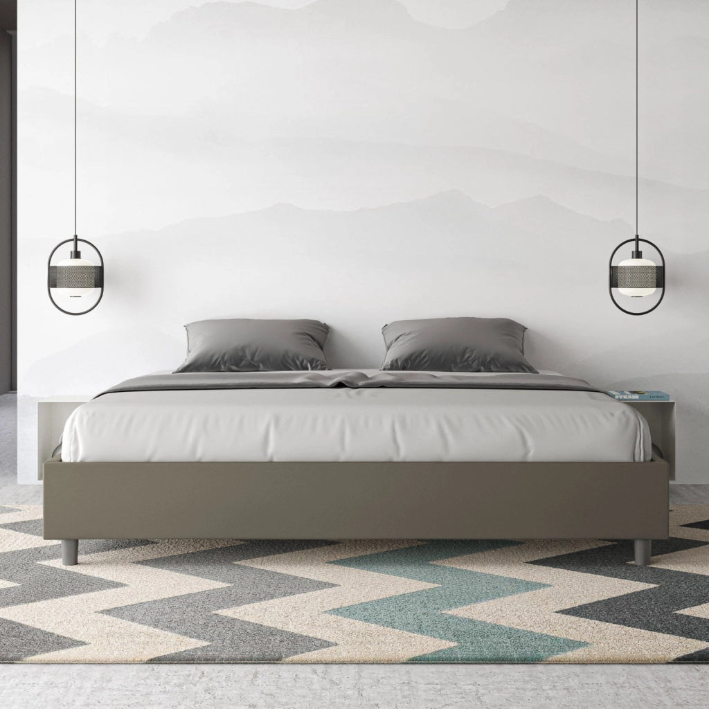 BS COM Letto con rete imbottito 180x190 similpelle cappuccino