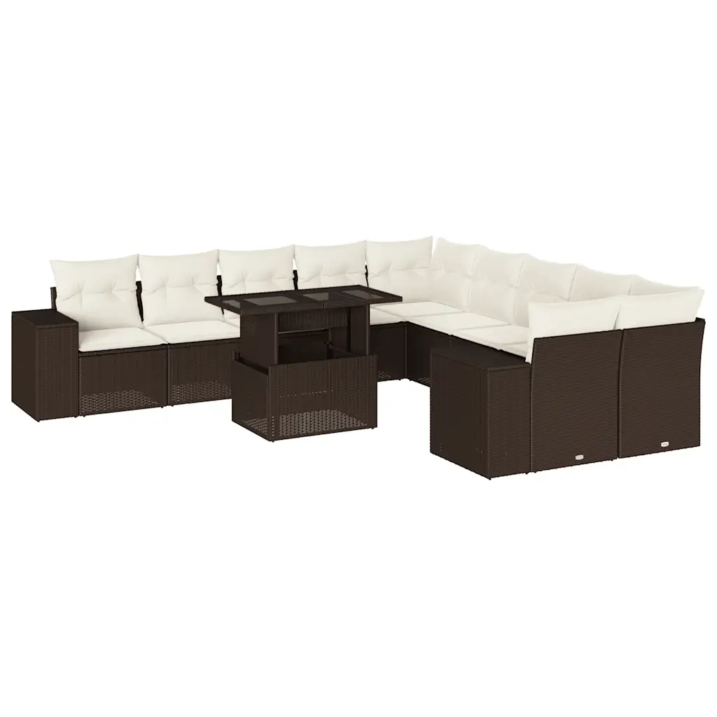 Set Divani da Giardino 11 pz con Cuscini Polyrattan Marrone 3269433