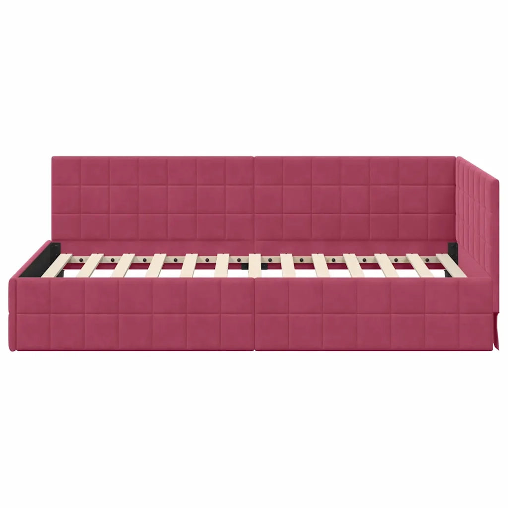 Cornice del letto ad angolo Rosso Vino 100 cm x 200 cm Velluto