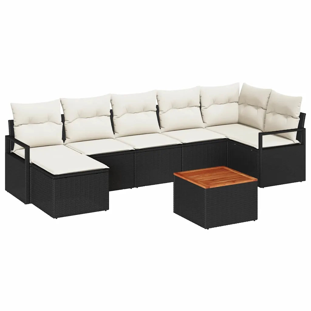 Set Divano da Giardino con cuscino 8 pcs Nero polyrattan