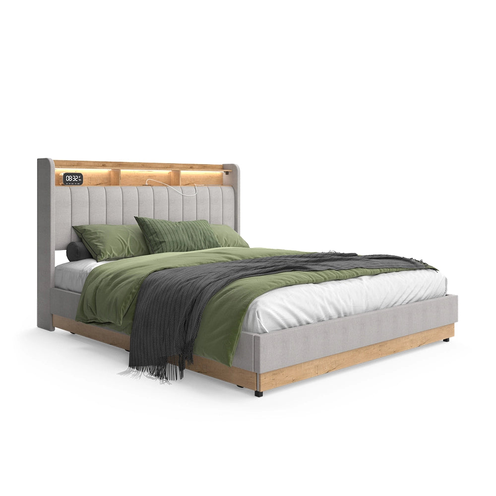 Vitalispa Letto imbottito Grigio 160x200 cm con materasso