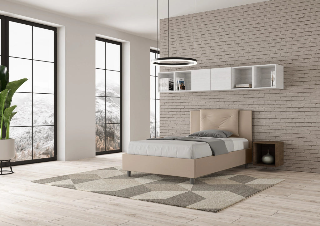 BS COM Letto una piazza e mezza senza rete imbottito 120x210 similpelle tortora