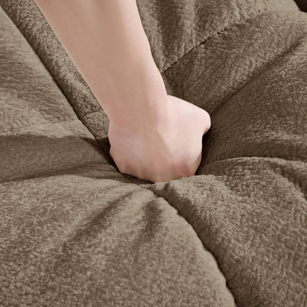 Divano modulare 3 posti con cuscini trapuntati e braccioli curvi, in ciniglia marrone 330 × 86 × 90 cm