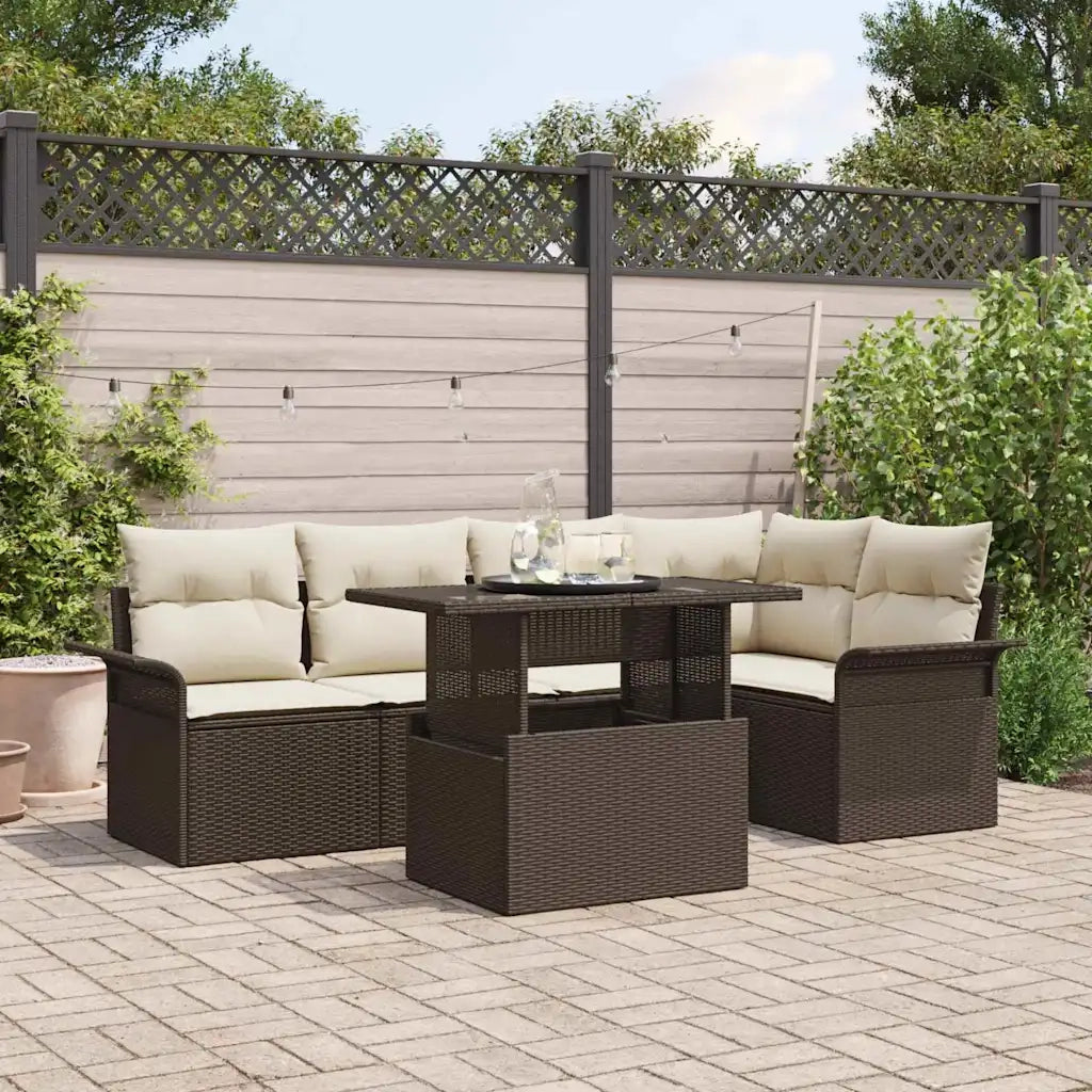 Set Divano da Giardino con cuscino 6 pcs Marrone polyrattan