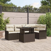 Set Divano da Giardino con cuscino 6 pcs Marrone polyrattan