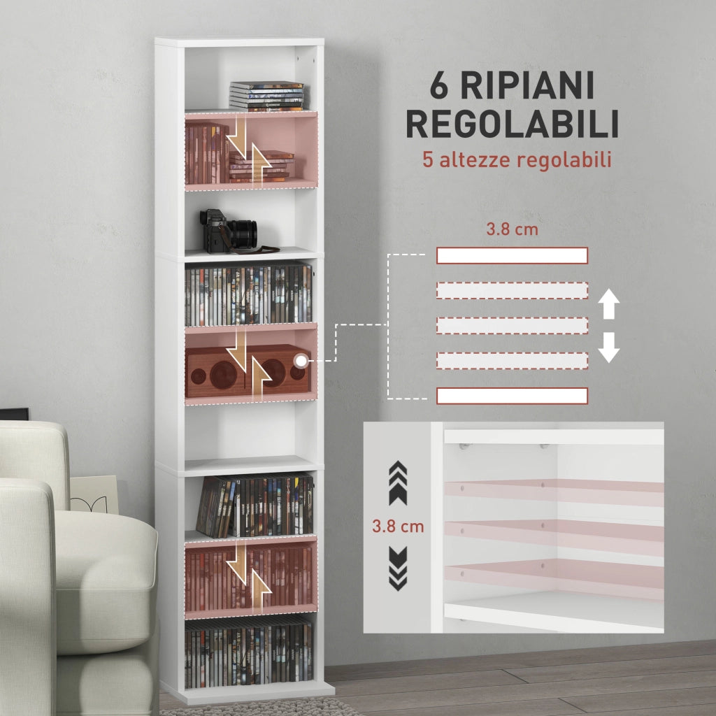 Scaffale per CD e DVD con 6 Ripiani Regolabili ¨C Minimal ¨C Bianco 33x24x140 cm