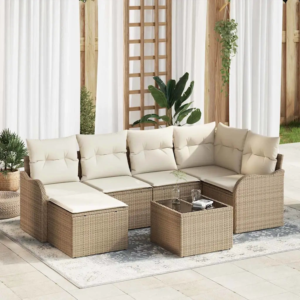 Set Divano da Giardino Beige polyrattan