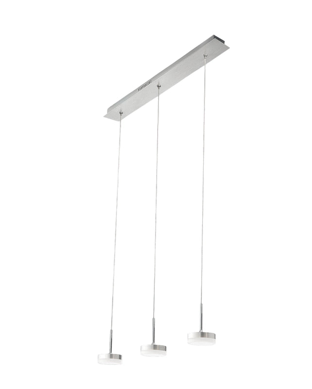 Lampada a sospensione Dunk 3 luci Fabas Luce - LED 24W dimmerabile - Alluminio Spazzolato Design lineare