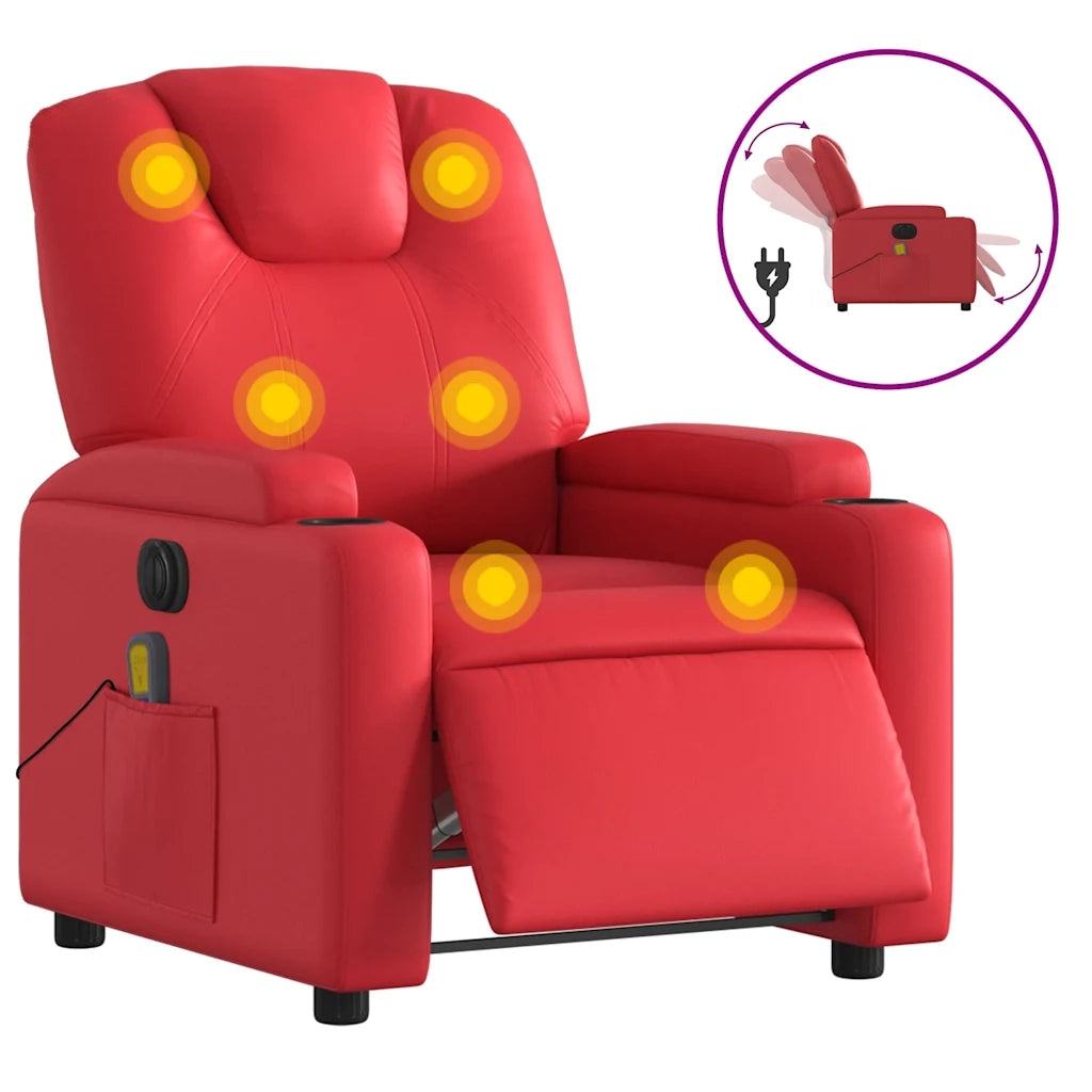 Poltrona Massaggio Elettrica Reclinabile Rosso Similpelle 3204428