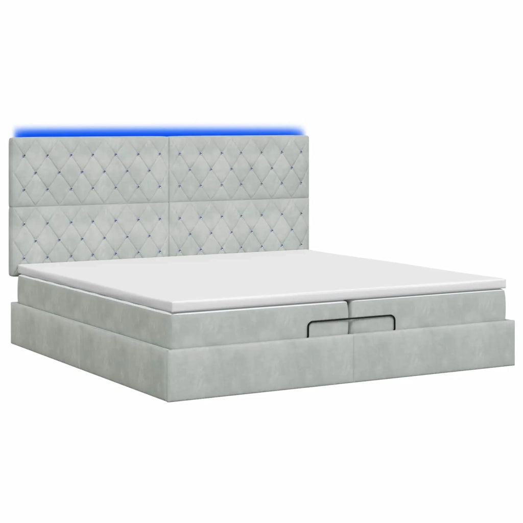 Letto Ottomano con Materasso e LED Grigio Chiaro 200 x 200 cm 3458253
