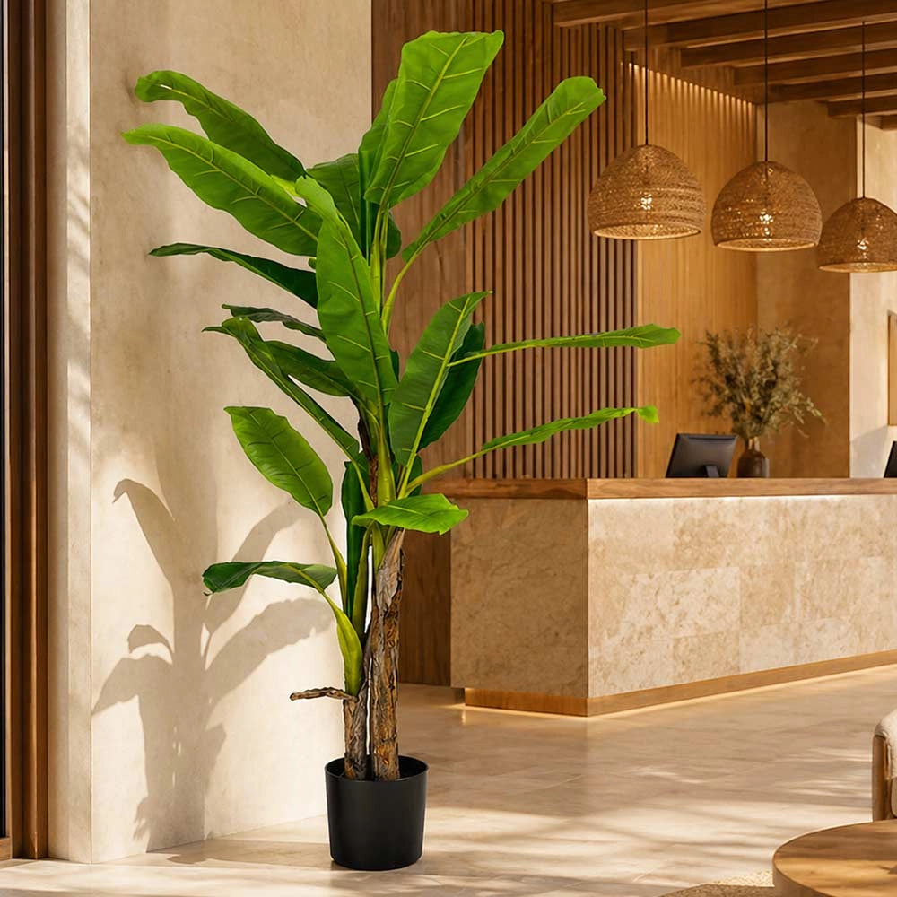 Banano Artificiale con vaso plastica pianta tropicale finta realistica h 210 cm