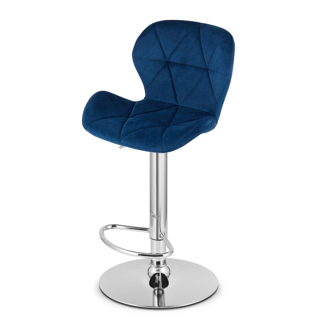 Set di 2 sgabelli bar West in velluto blu e cromo