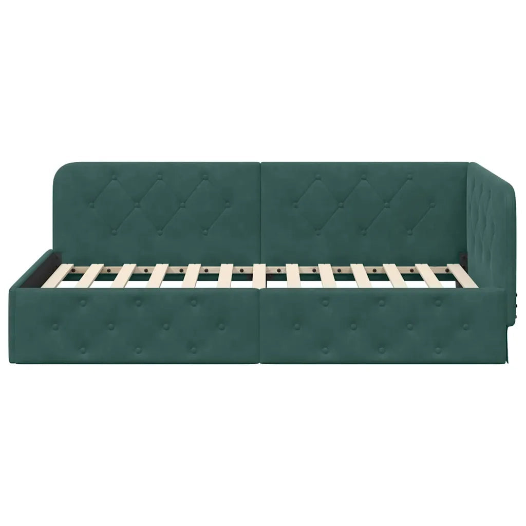Cornice del letto ad angolo Verde Scuro 90 x 200 cm Velluto