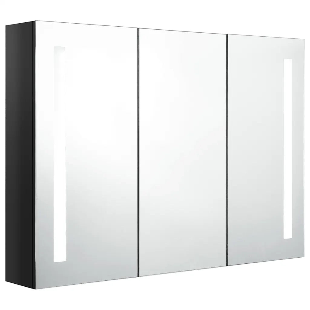 Armadietto Bagno | Armadio da bagno con Specchio e LED Nero Lucido 89x14x62 cm