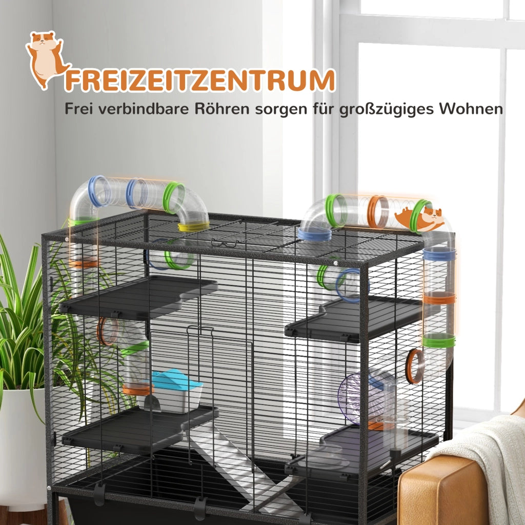 Gabbia per Criceti con Tubi e Accessori ¨C Minimal ¨C Nero 109x82x46