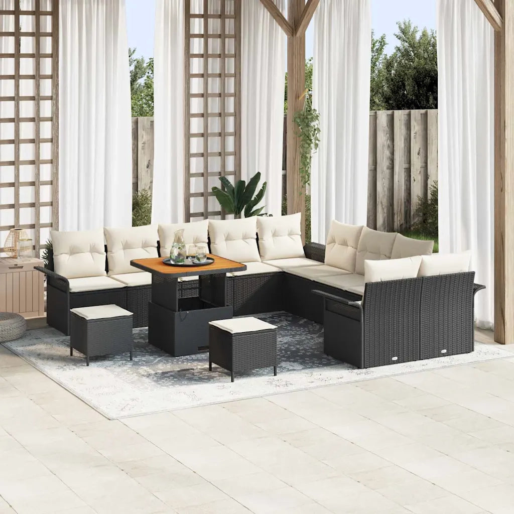 Set Divano da Giardino con cuscino 13 pcs Nero polyrattan