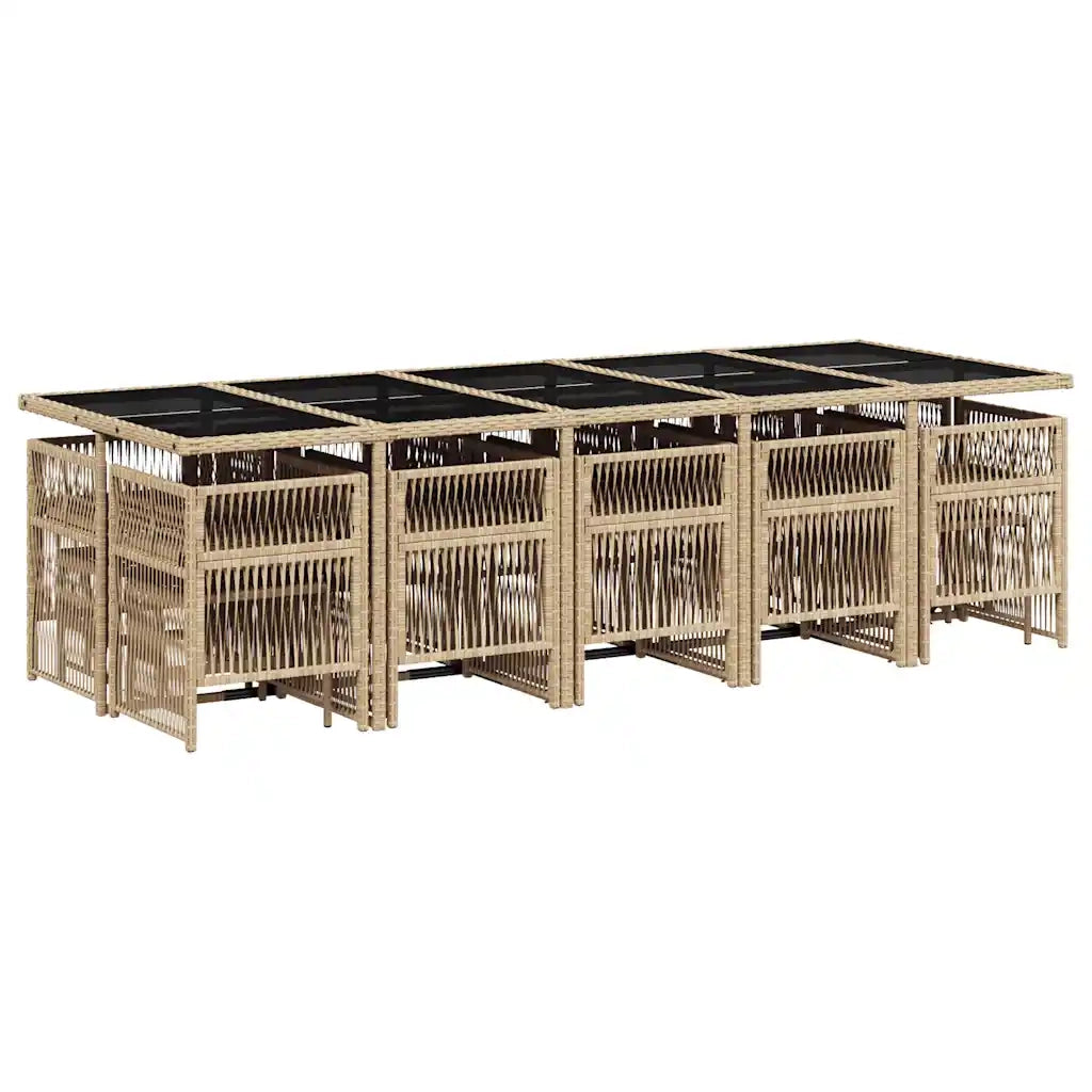 Set Pranzo da Giardino 15 pz con Cuscini Beige Misto Polyrattan