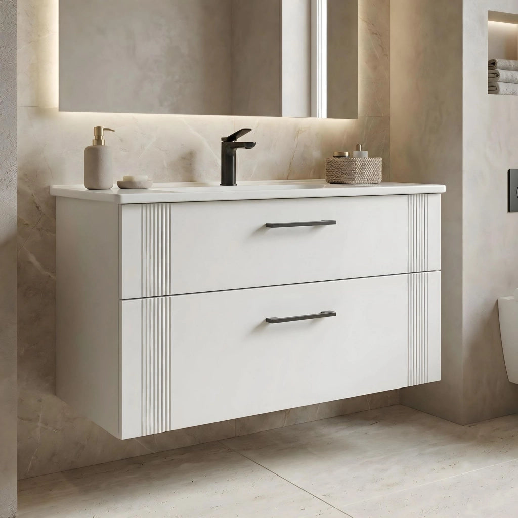 Mobile lavabo "Bari 100 v2" - 100 x 45 x 55 cm - Bianco opaco