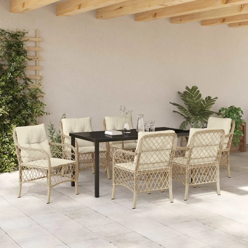 Set da Pranzo per Giardino con cuscino 7 pcs Beige polyrattan