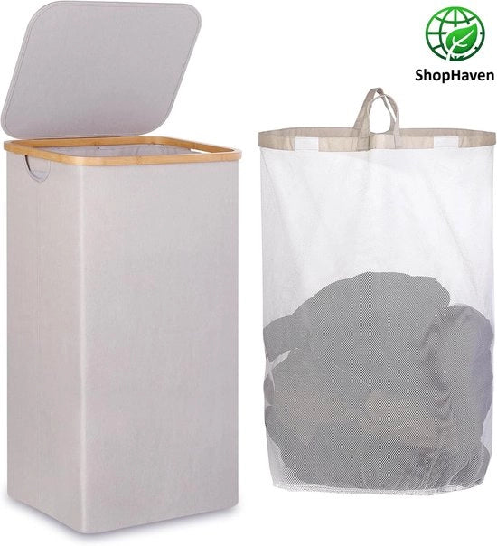 Wasmachine a sbalzo 110 litri - con coperchio - bambù - grigio chiaro