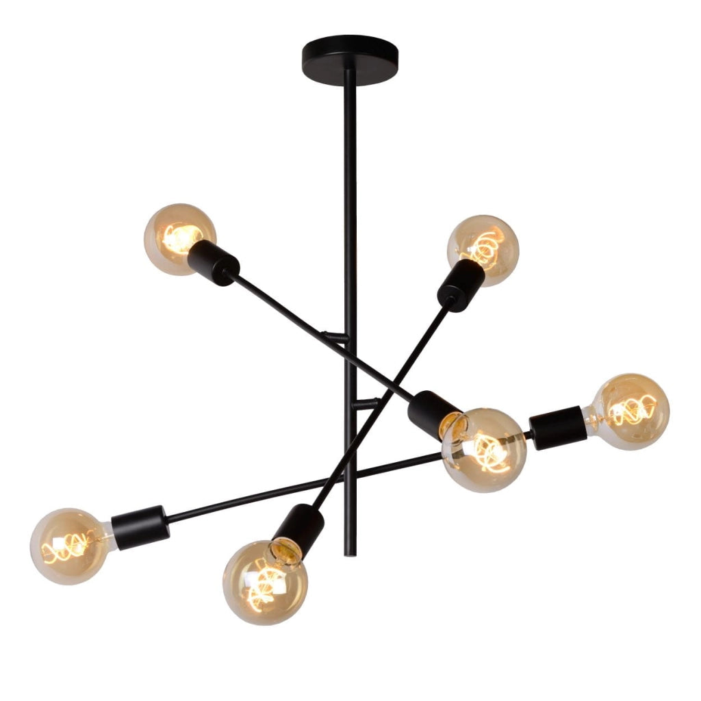 Plafoniera Lucide Lester nera metallo 6 luci E27 59cm