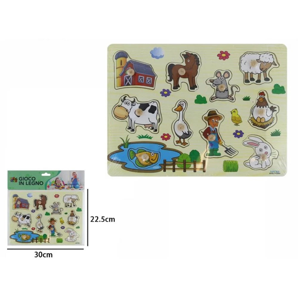 Trade Shop - Puzzle A Incastro Tema Fattoria Animali Gioco Educativo In Legno Bambini Con Pomelli 07538 -