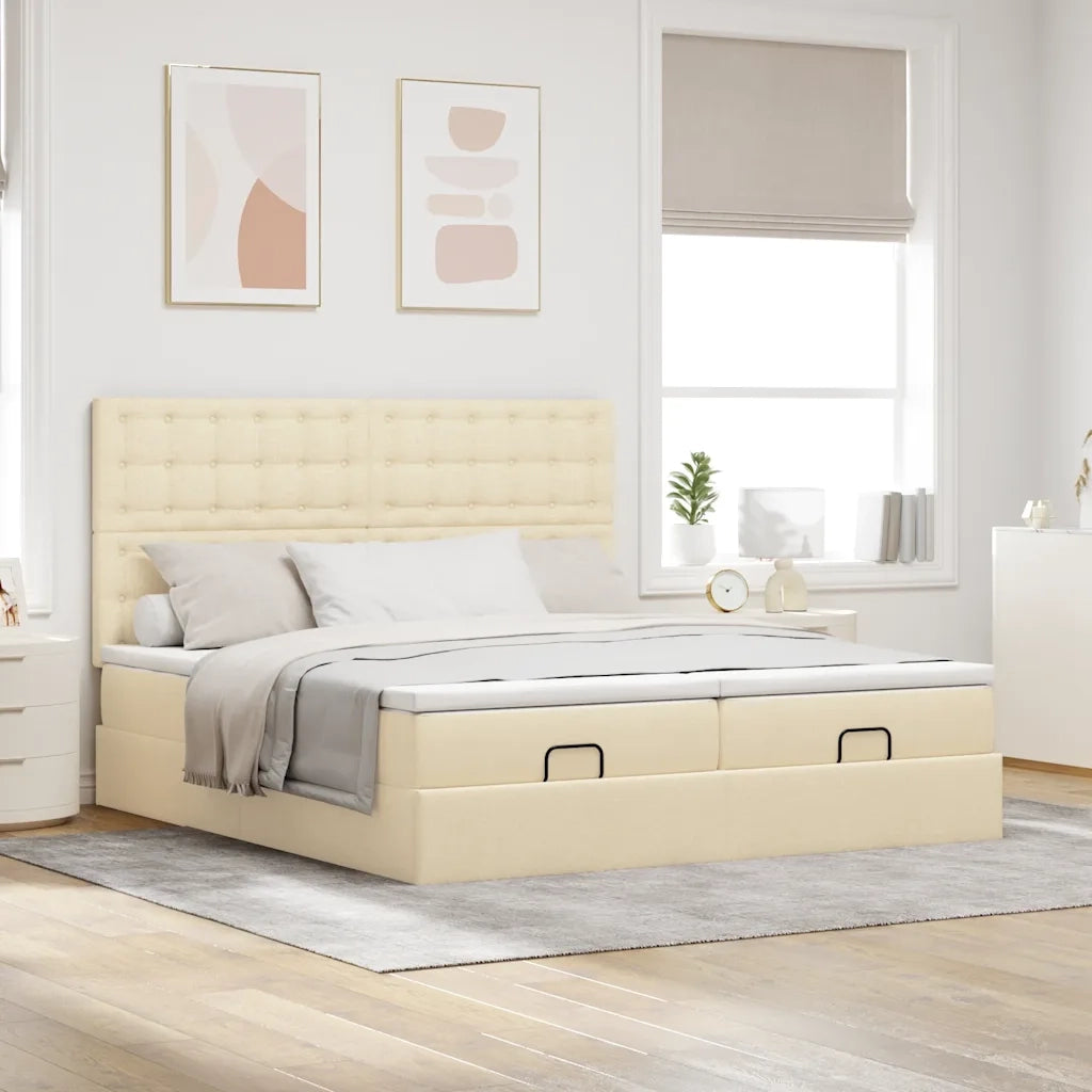 Struttura Letto Pouf con Materassi Crema 180x200 cm in Tessuto 3314588