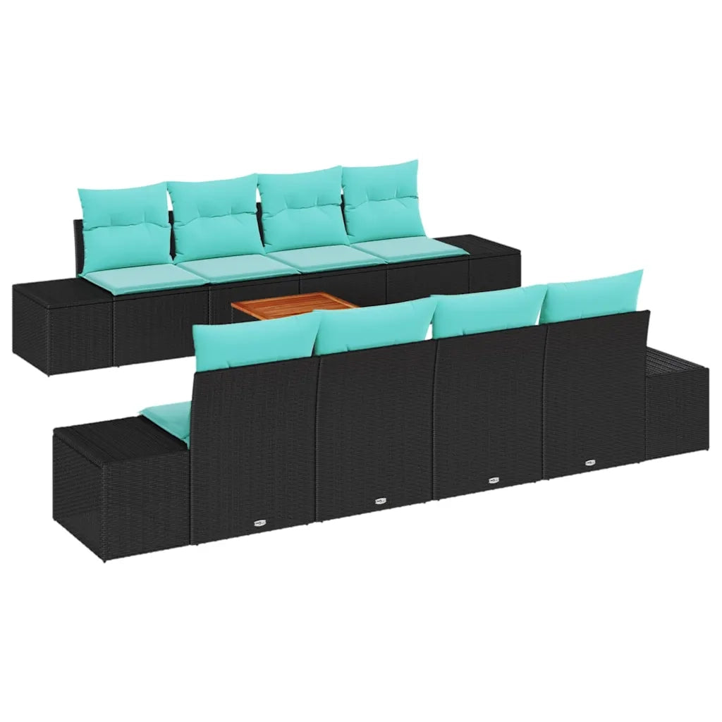 Set Divano da Giardino 9 pz Nero e Turchese polyrattan 3356604