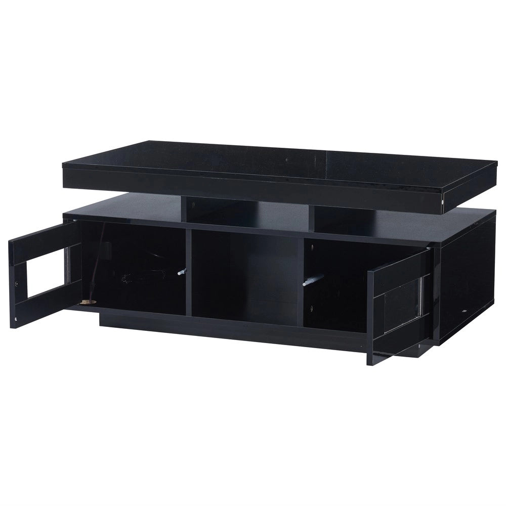 Tavolino da Caff¨¨ con LED e Vano ¨C MINIMAL ¨C Nero Lucido 100x50x43