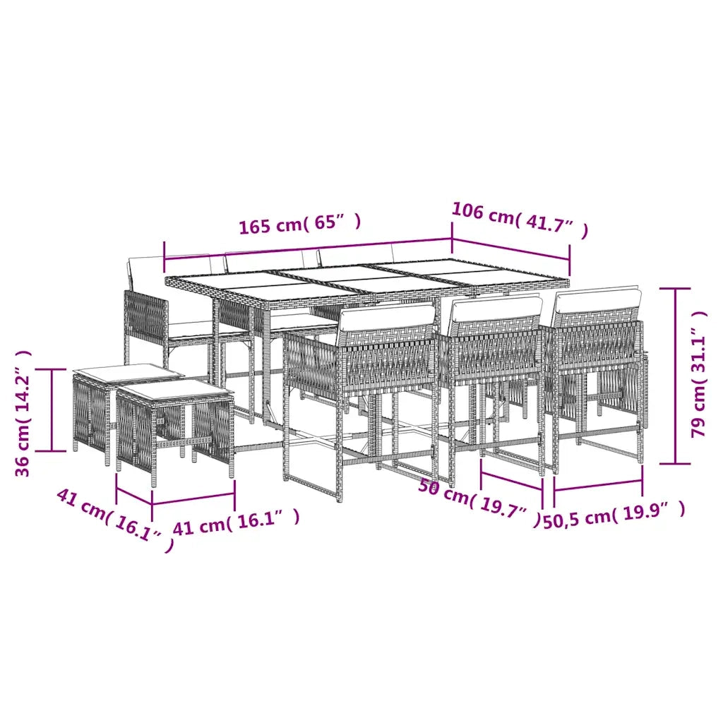Set Pranzo da Giardino 11 pz con Cuscini Beige Misto Polyrattan