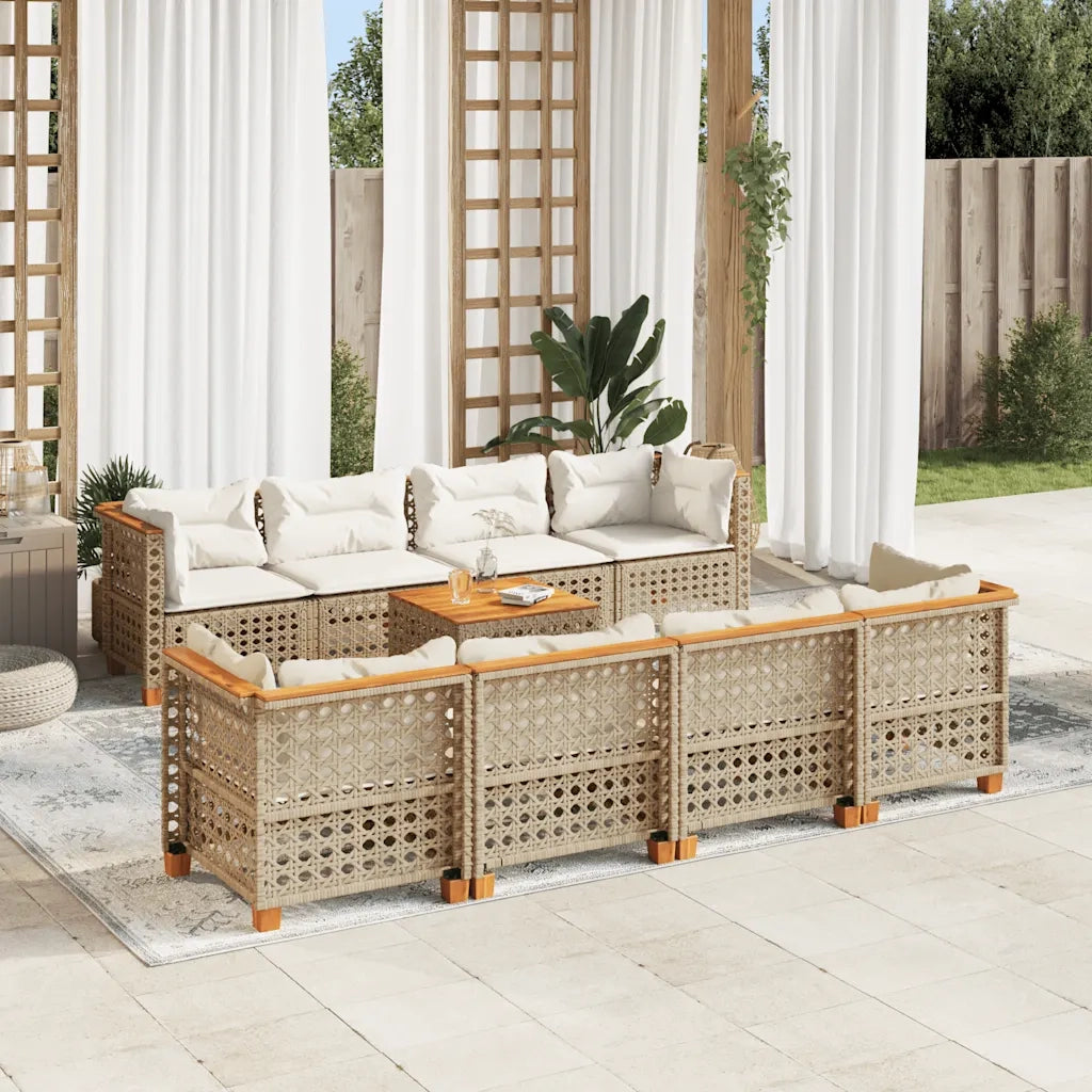 Set Divano da Giardino 9 pz con Cuscini Beige in Polyrattan 3261772