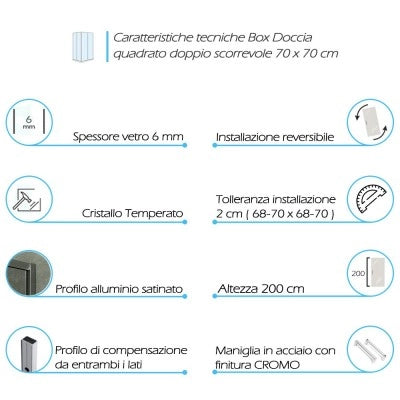 Box doccia angolare 70x70 cm doppio scorrevole in cristallo trasparente Ted