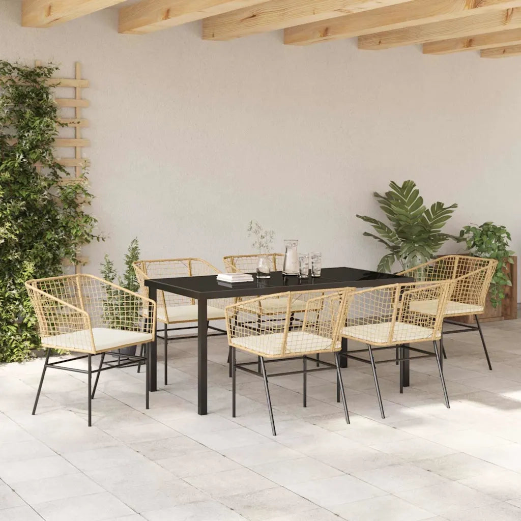 Set da Pranzo per Giardino 7 pcs Marrone polyrattan